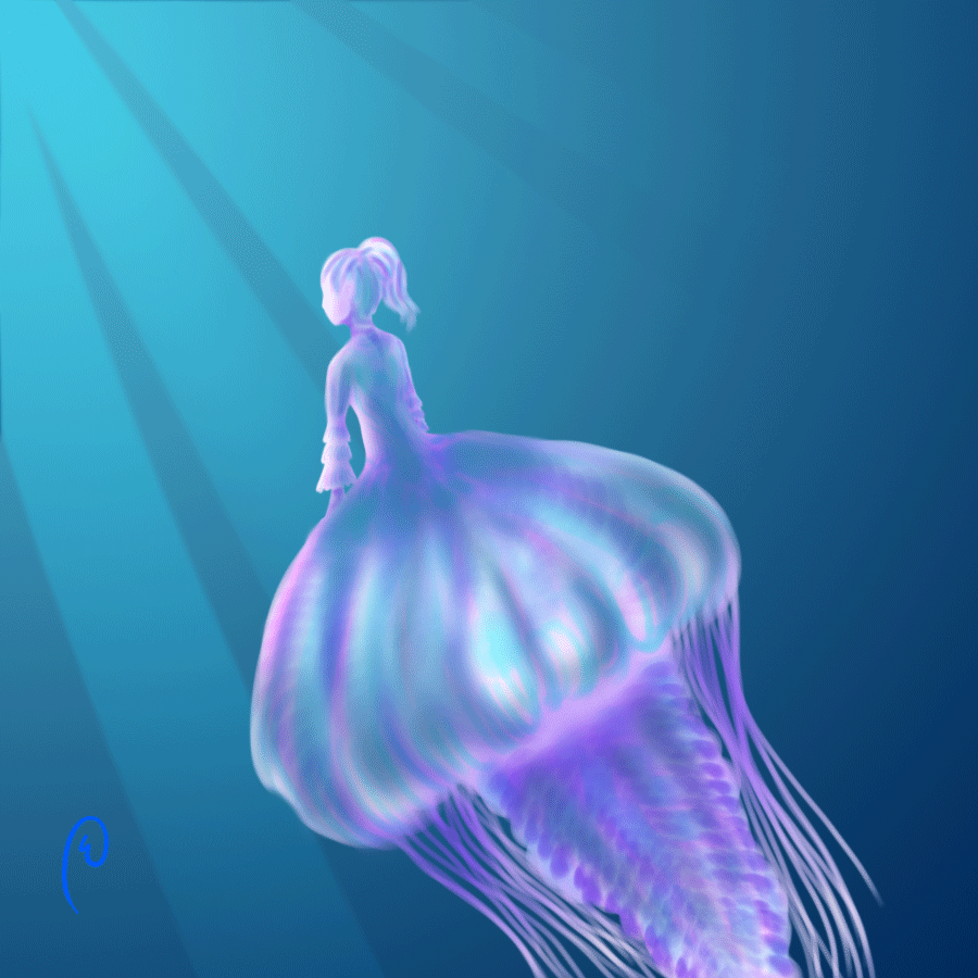 Jellyfish girl, but animated to show transparency