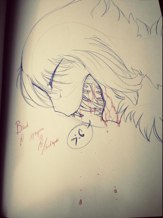 Scribble of a Sphynx coughing up blood