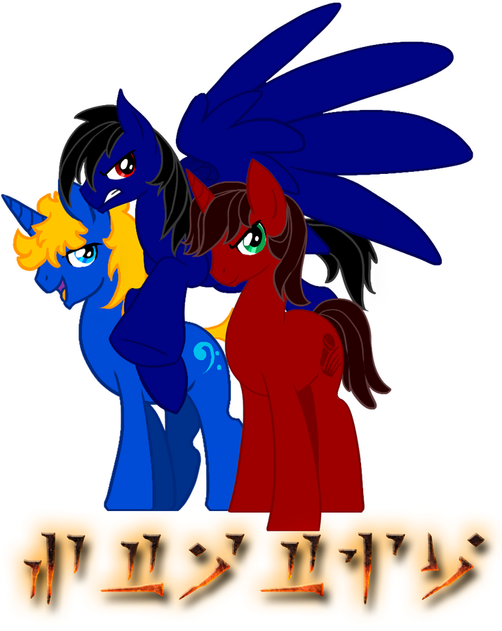 Three of my friends turned into MLP characters, with their band name "STATIC" in Skyrim font
