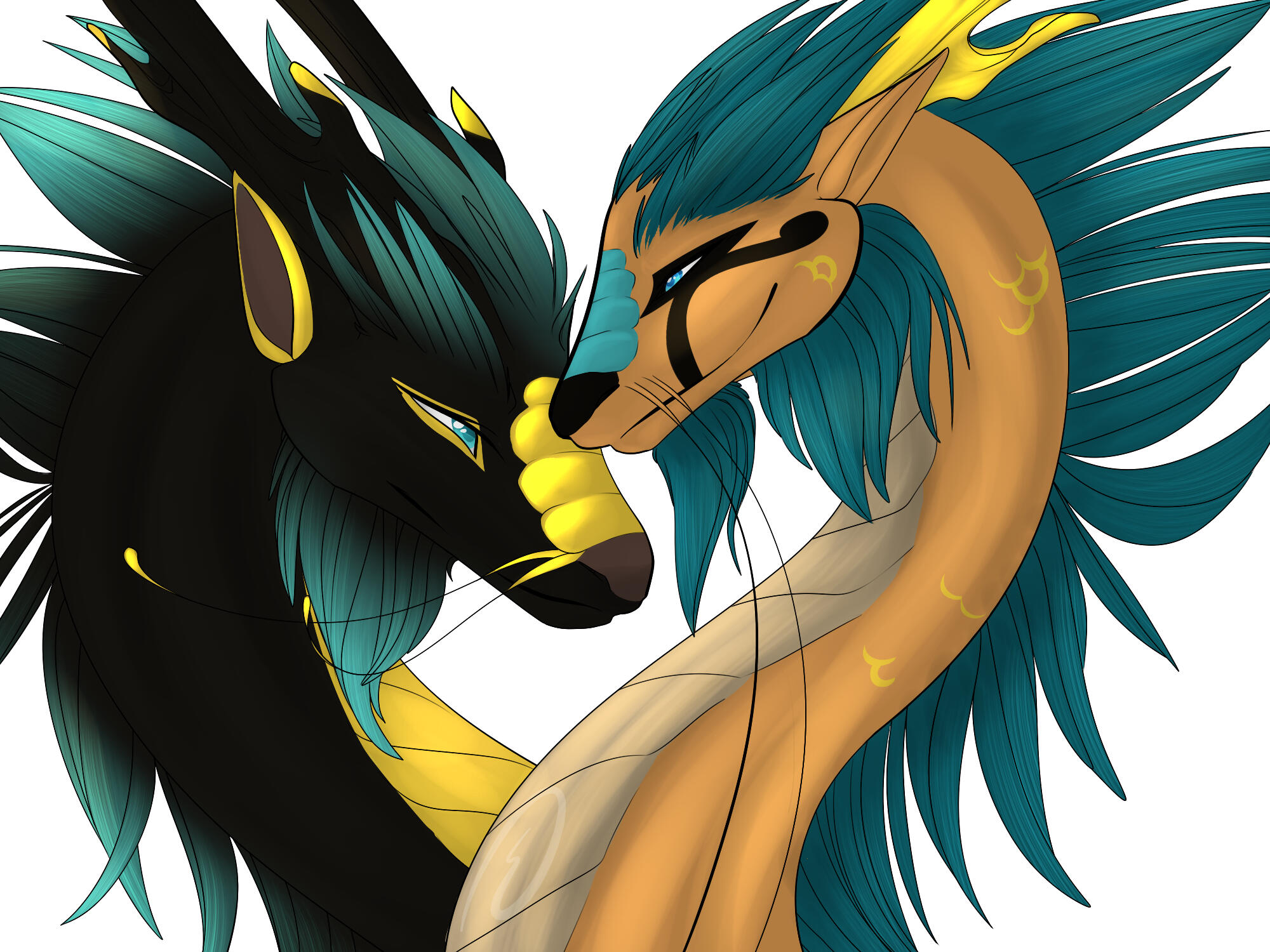 Commission for someone of their Flight Rising OCs Heinkel and Nygus