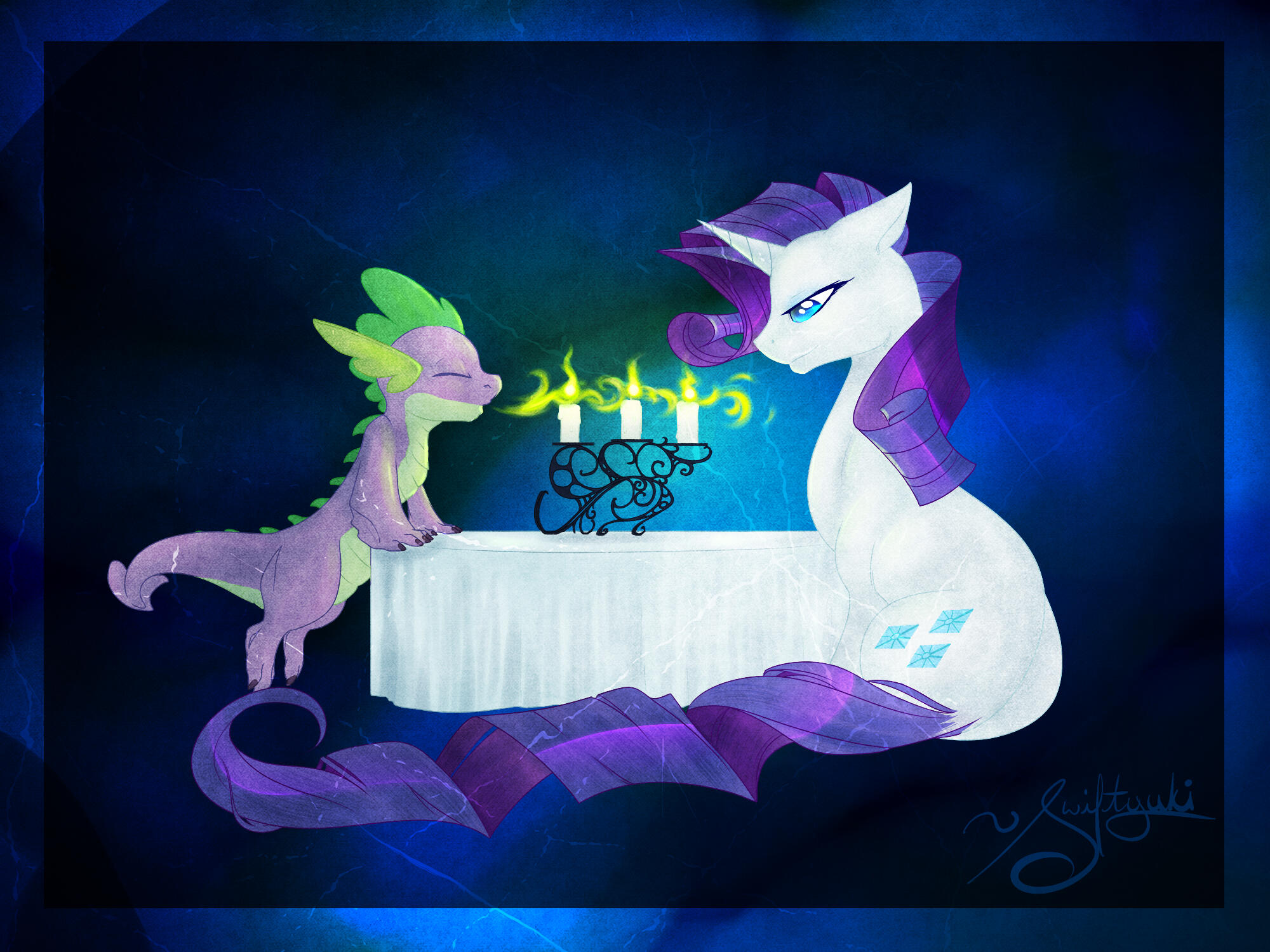 Commission for someone of Rarity and Spike on a romantic date