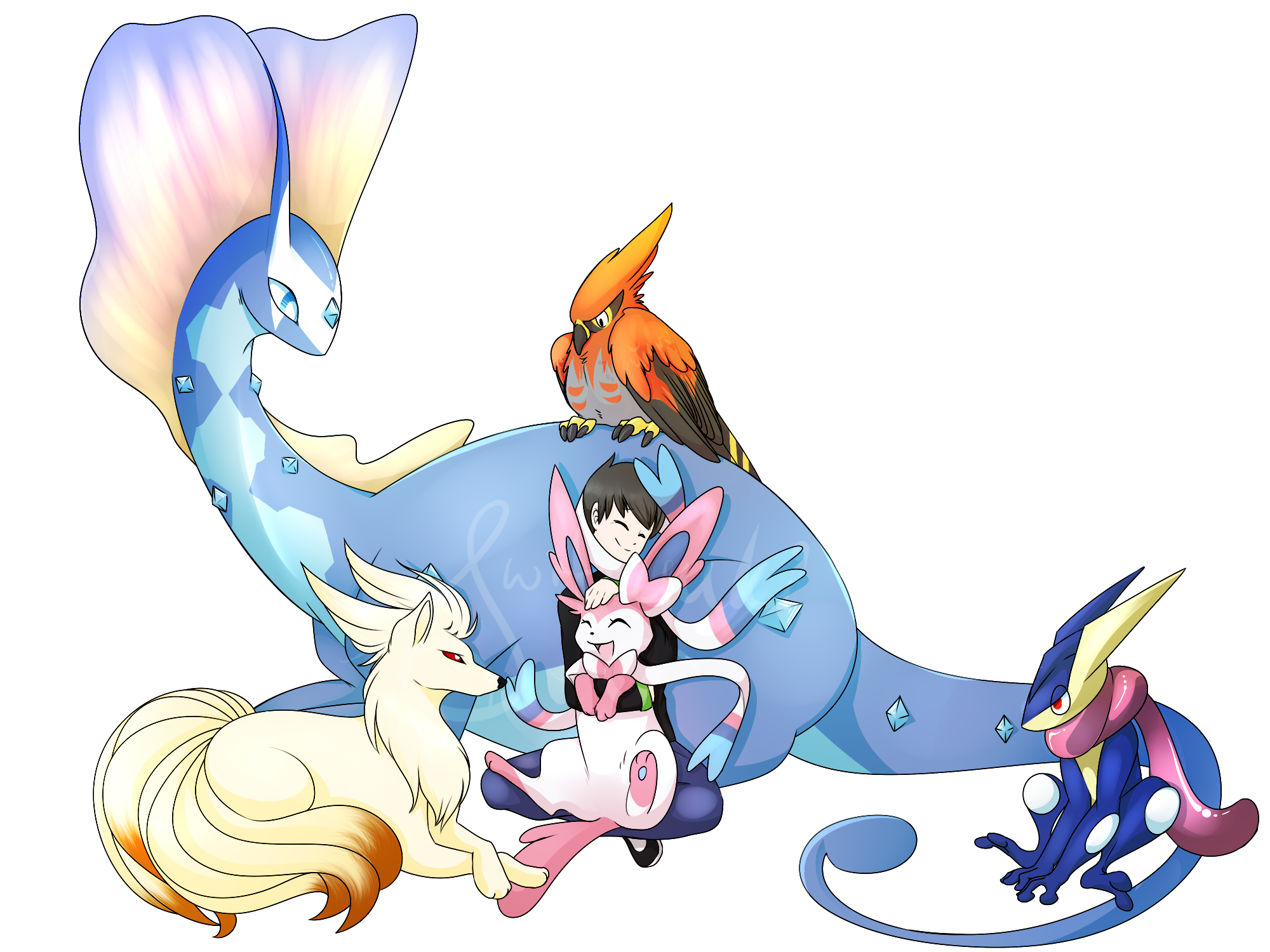 Commission for Ghooostie of his pokemon team "Team Modest ...and frog"