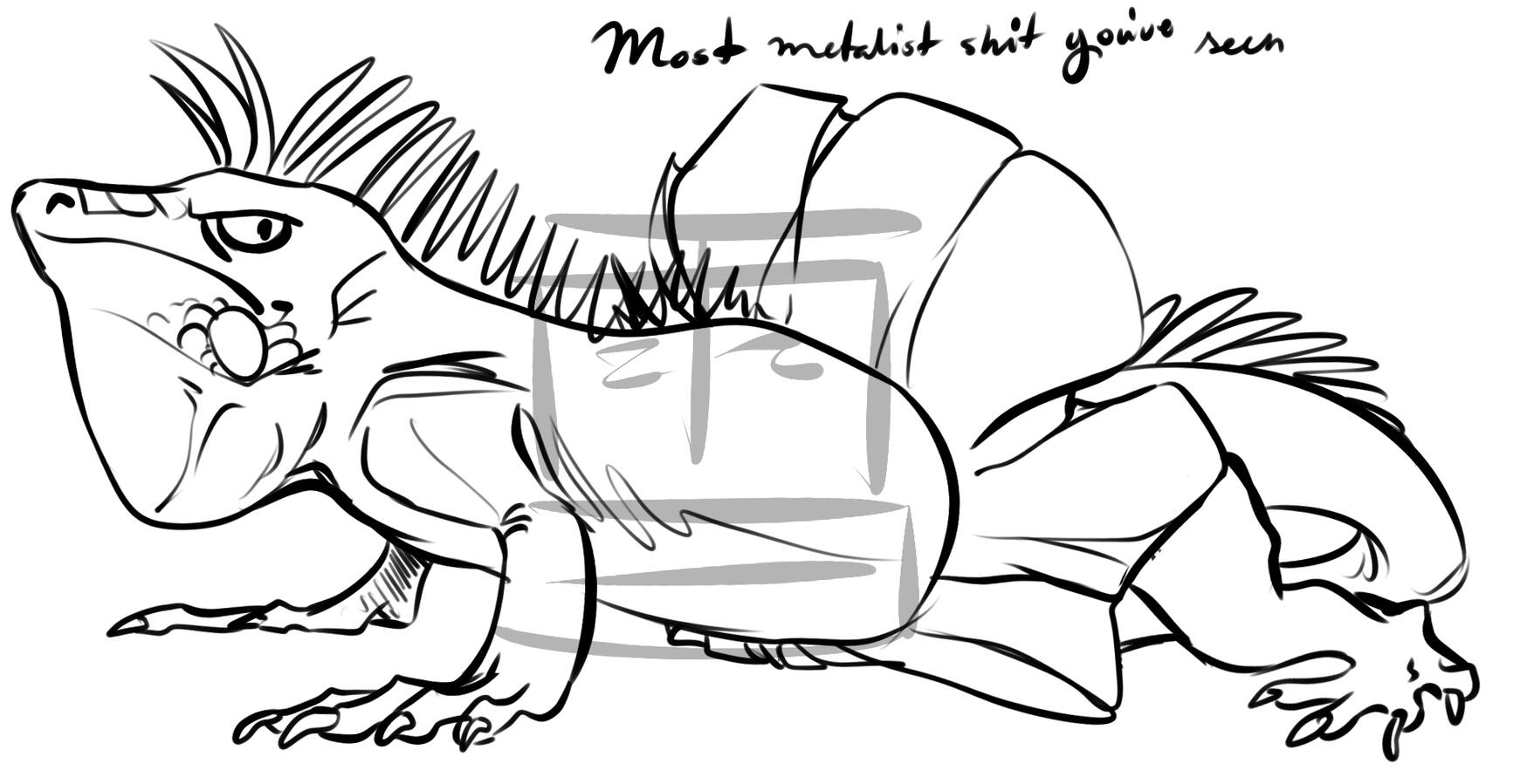 sketch of an iguana in a tutu