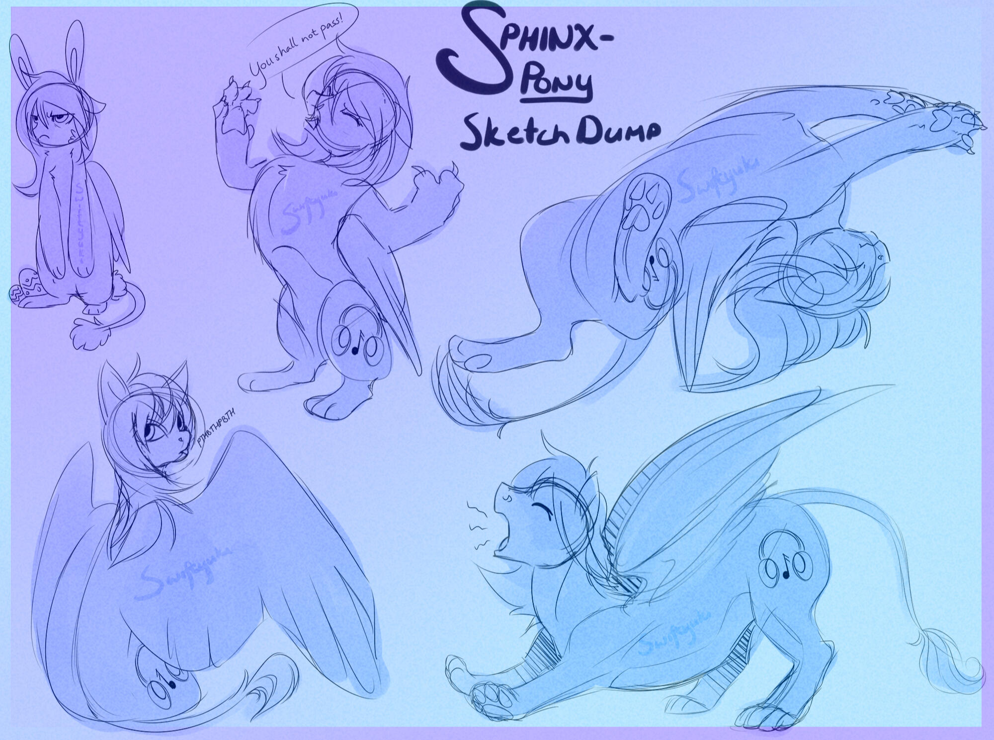 Commission for someone of a sketch page of their sphynx OC