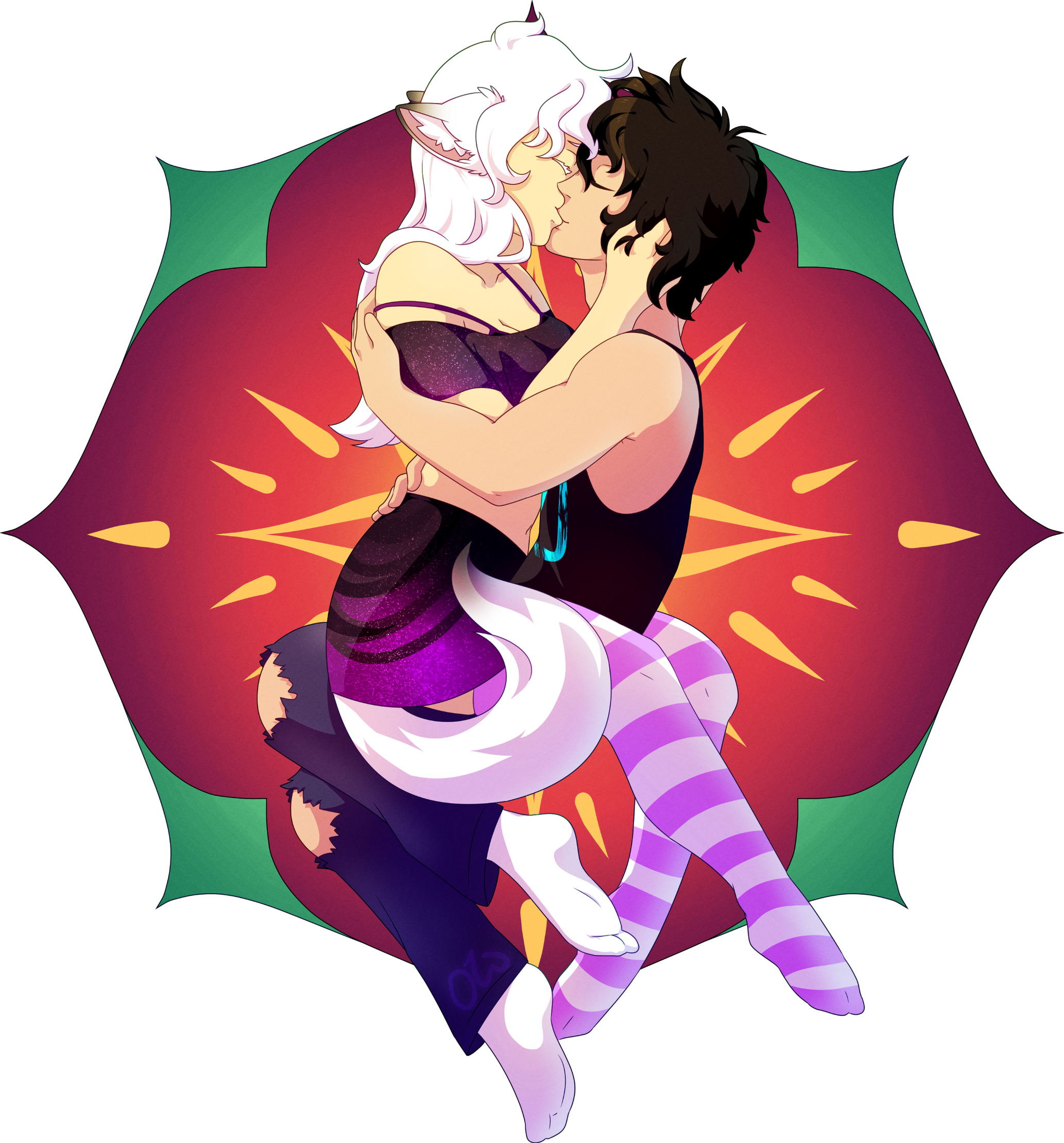 Commission for FoolishSparky of Luke and Luna smoochin'