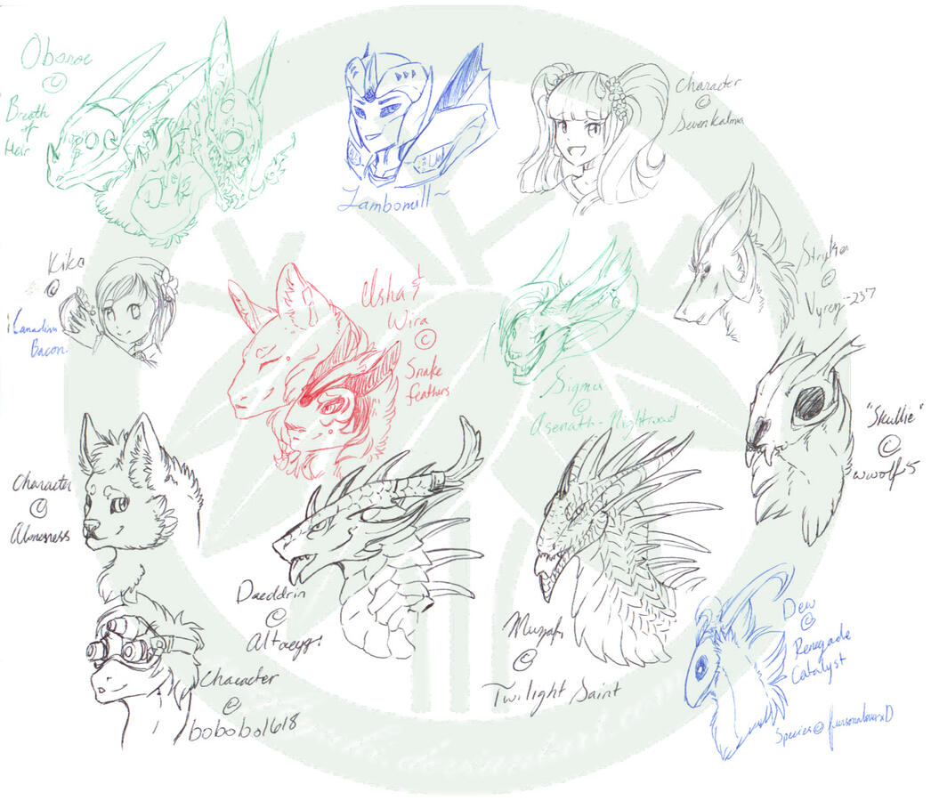 A bunch of sketch busts for various people