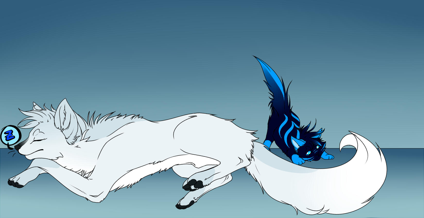 yukineko sneaking up on a sleeping ibbyfox